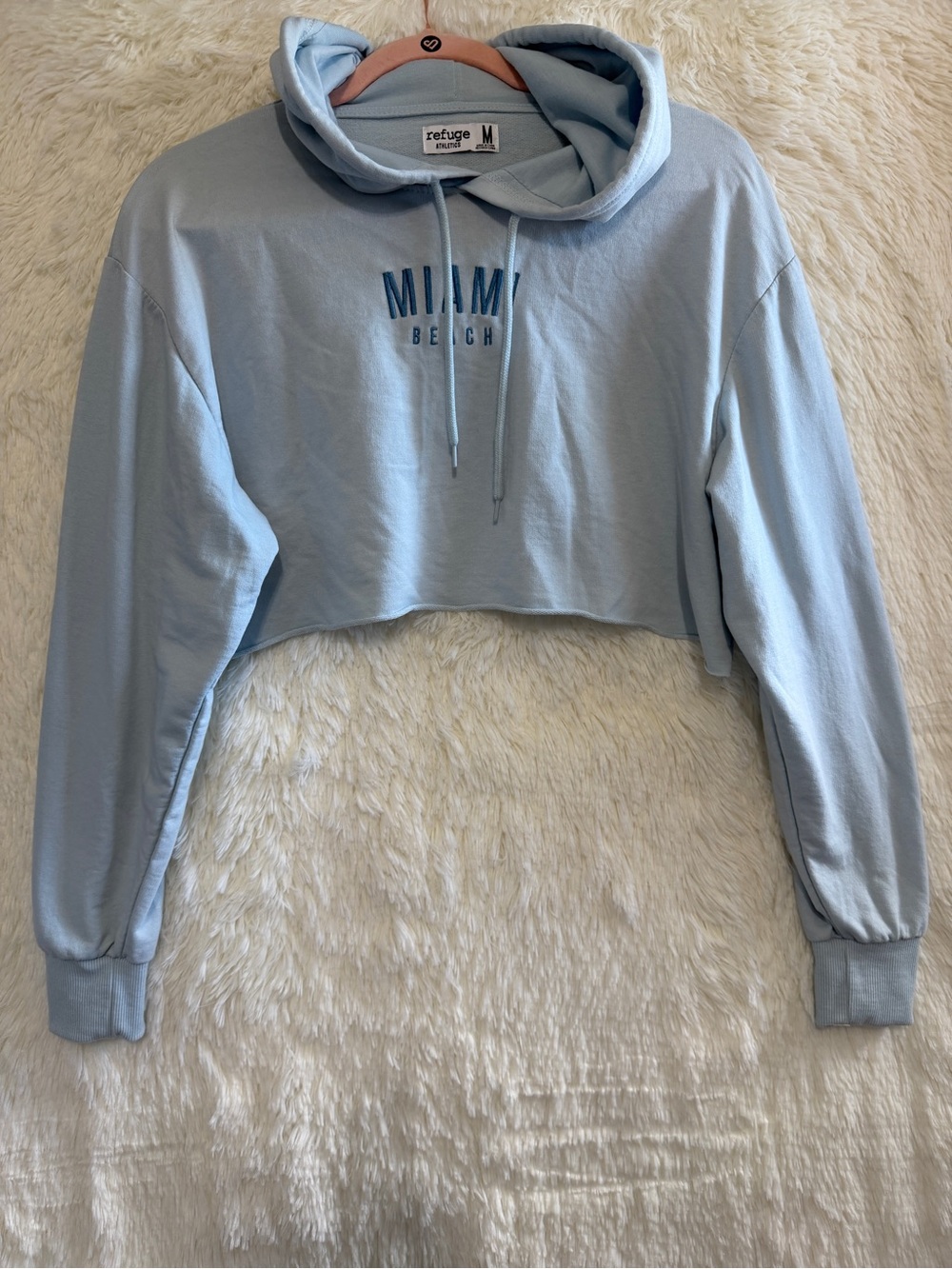 Refuge Athletics Womens Y2K Baddie Cropped Hoodie M Blue "Miami Beach" Coastal